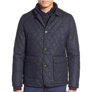 TED BAKER LONDON Kirklan Quilted Bomber Jacket, Dark Blue & Black, Size 4 = US L